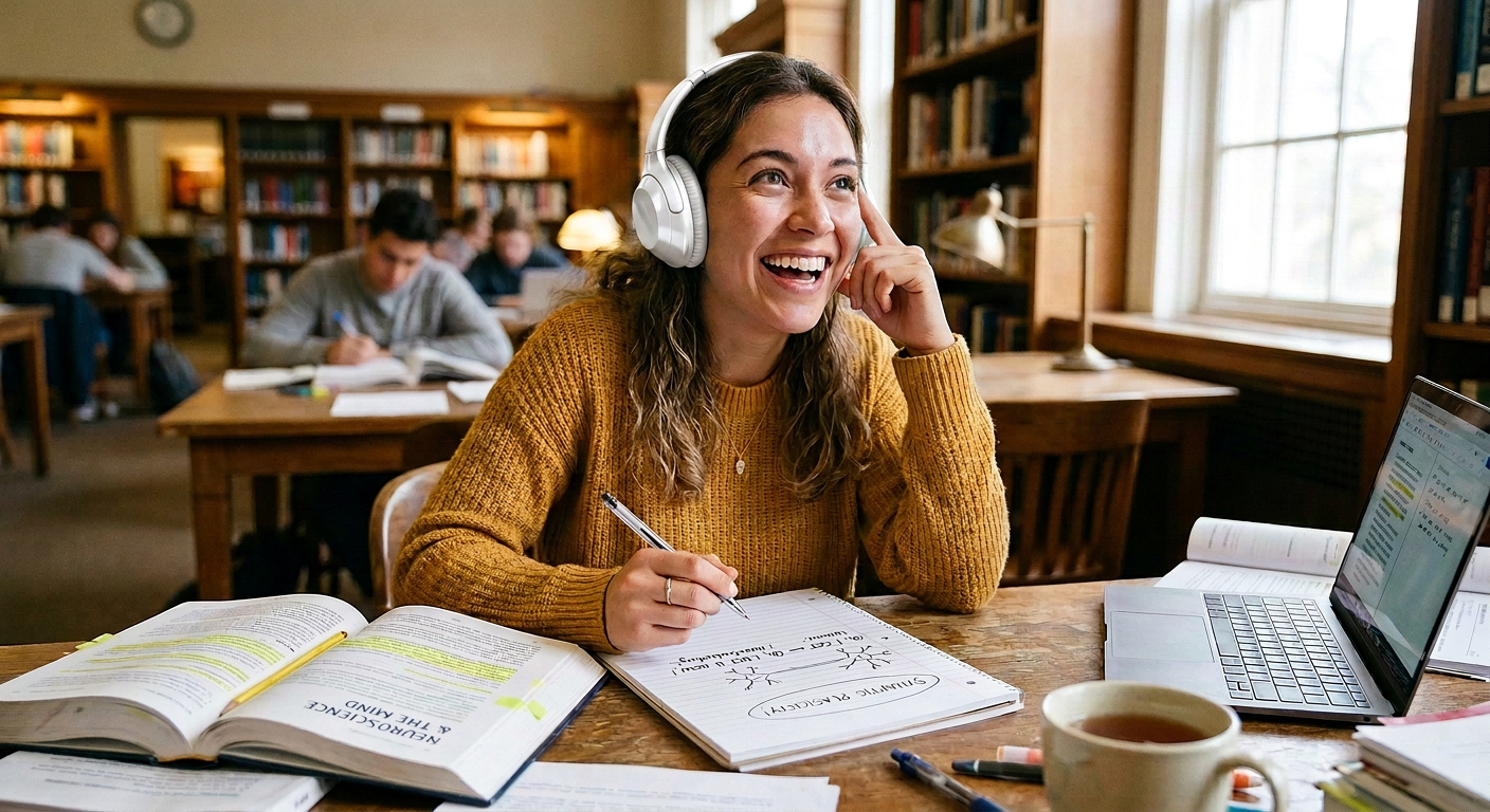 Student experiencing a breakthrough moment while studying with Cognaru